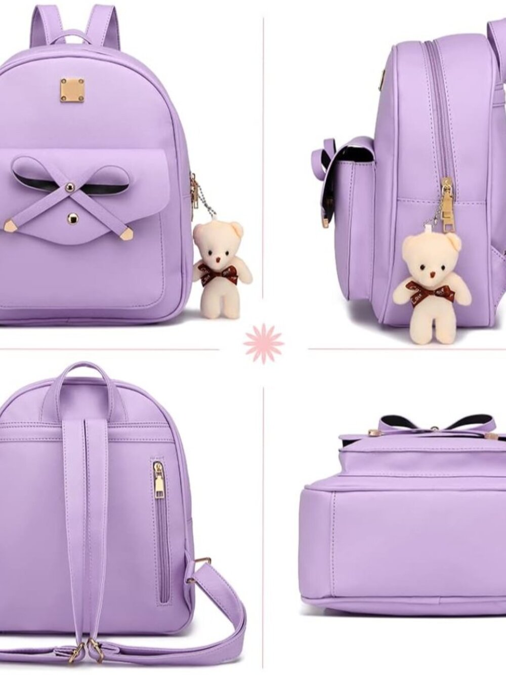 Cute Leather Mini Backpack Purse for Women Bowknot Small Backpack for Girls gift - Picture 6 of 6